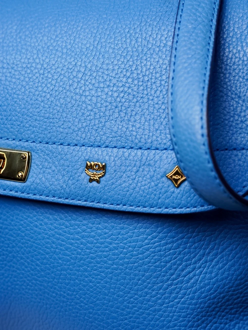 MCM First Lady Large Royal Blue Pebbled Leather Satchel Shoulder Bag
